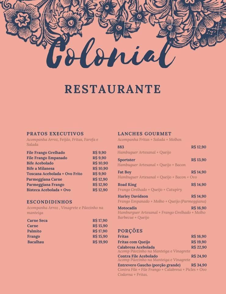 Restaurante Colonial cardápio