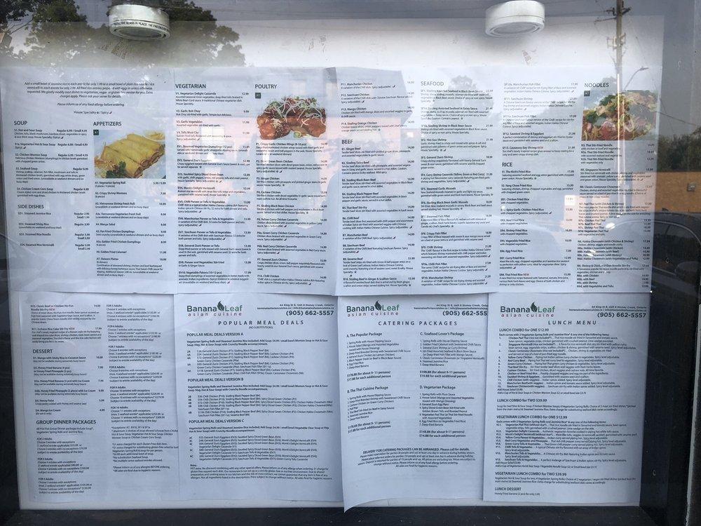 Menu at Banana Leaf Asian Cuisine restaurant, Hamilton
