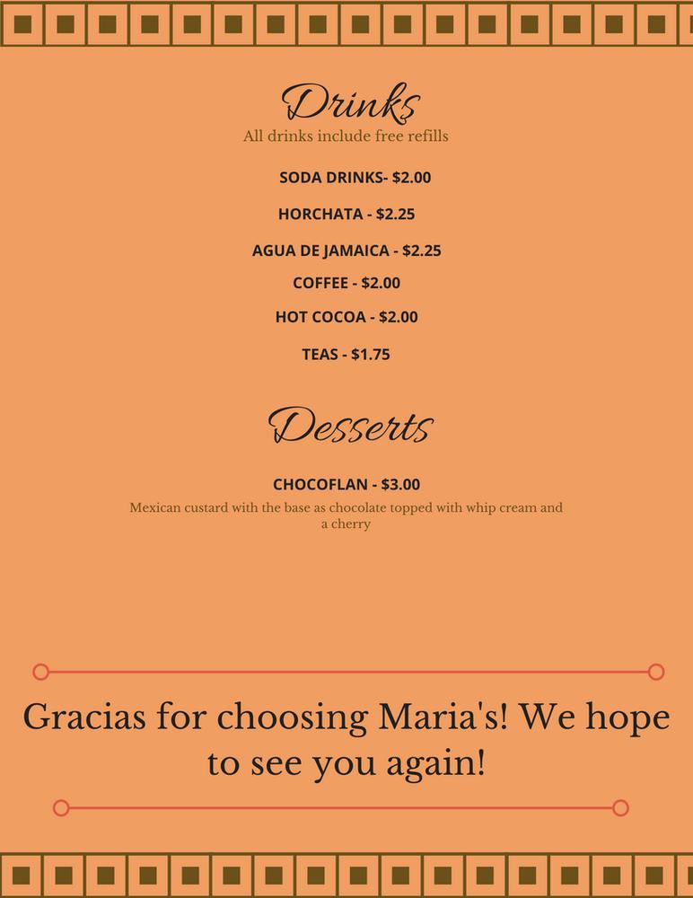 Menu at Maria's Authentic Mexican Restaurant, North Bend