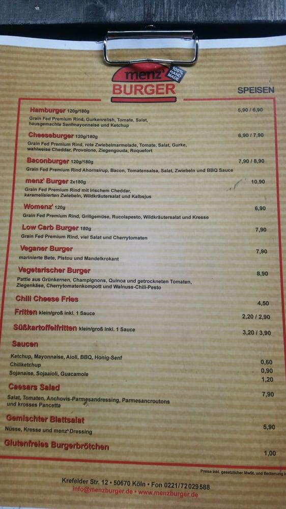 Speisekarte von Menz Burger BBQ & Bar, Köln