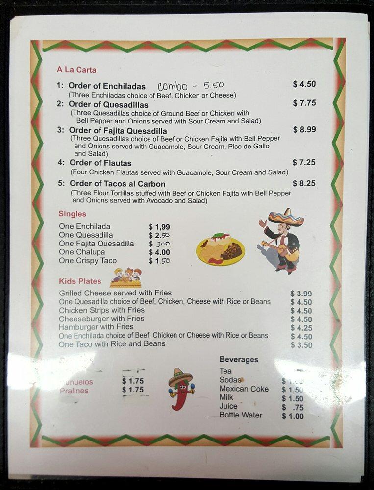 Carta de La Familia Mexican Restaurant,