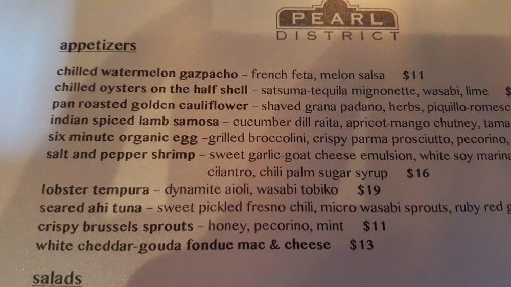Menu at Pearl District Restaurant, Westlake Village