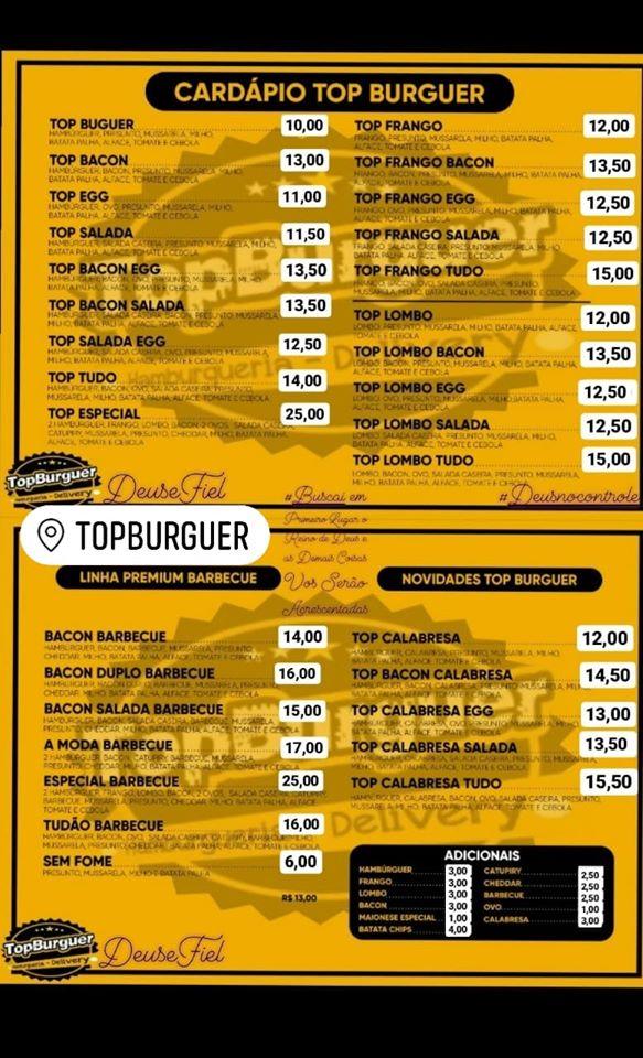 TopBurguer Hamburgueria Passos MG cardápio