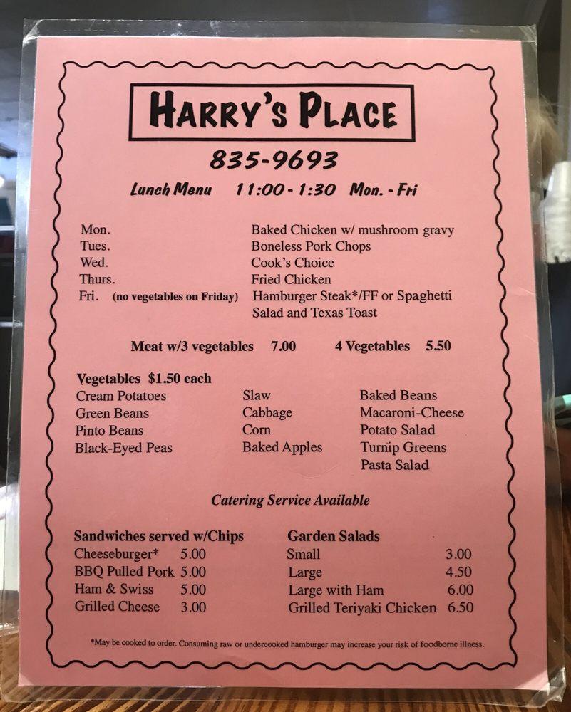 Menu at Harry's Place steakhouse, Elkin