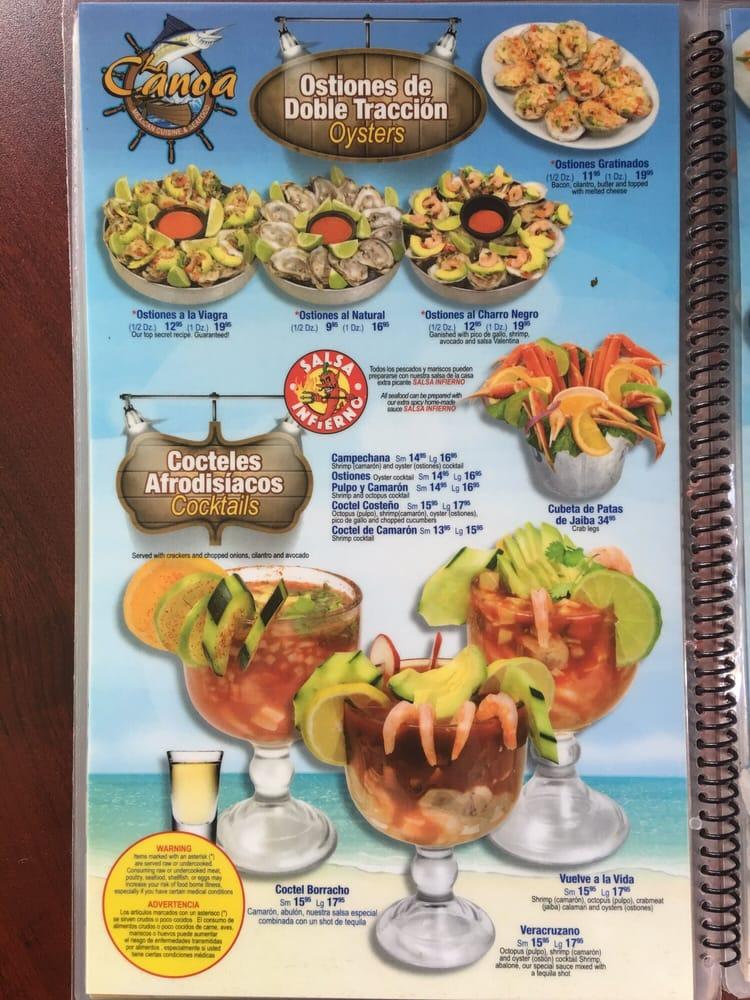 Menu at La Canoa restaurant, Waukegan
