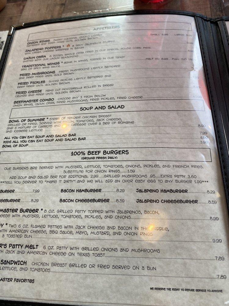 Menu at Beefmaster SteakhouseWeatherford, Weatherford