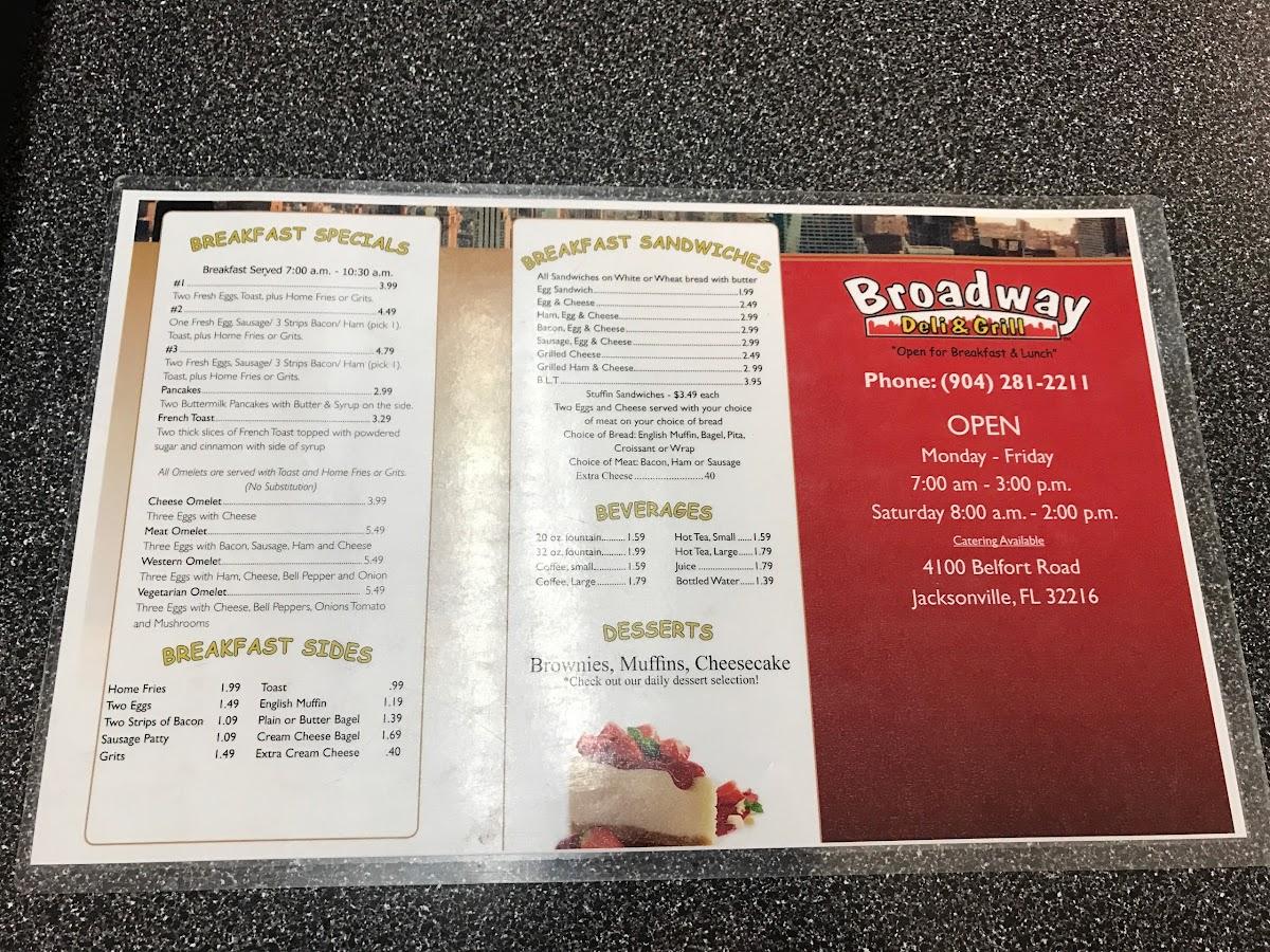 Menu at Broadway Deli & Grill restaurant, Jacksonville, Belfort Rd 2