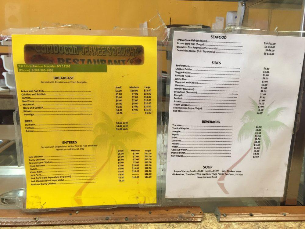 Menu at Caribbean Jerkee's Delight Restaurant, New York City