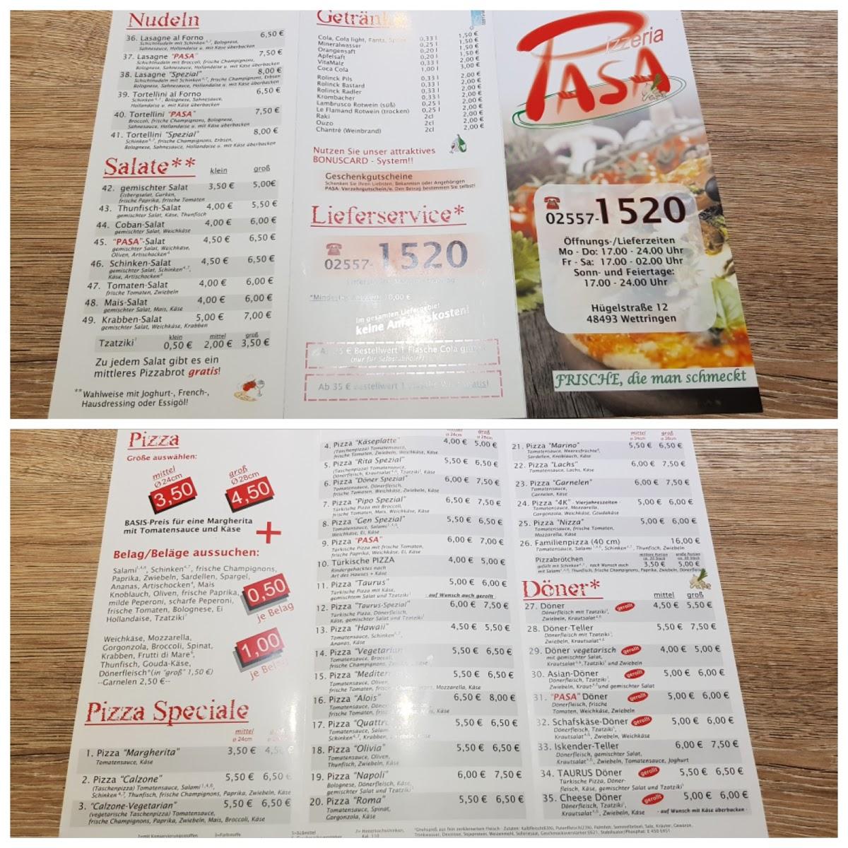 Menu at Pizzeria Pasa, Wettringen