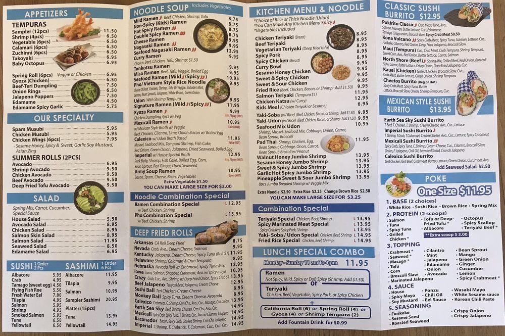 Menu at Sushi & Noodles restaurant, Brawley