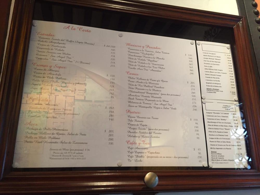 Menu at San Ángel Inn pub & bar, Mexico City, Diego Rivera 50