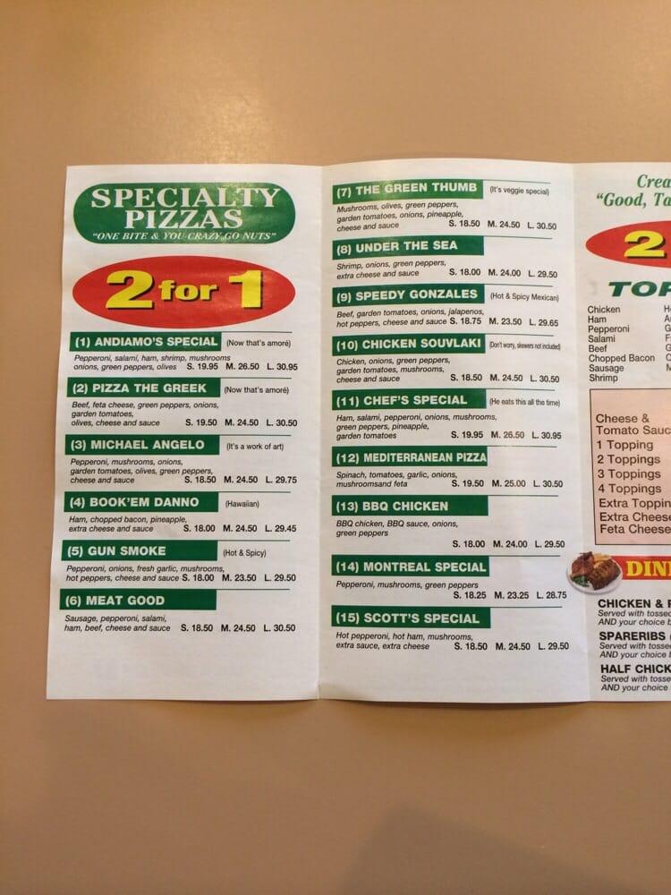 Menu at Andiamo's Pizza And Pasta House pizzeria, Maple Ridge