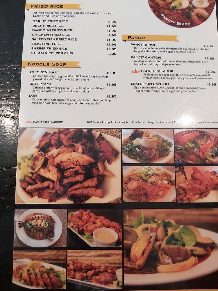 Menu at Manila Grill Restaurant, Edmonton
