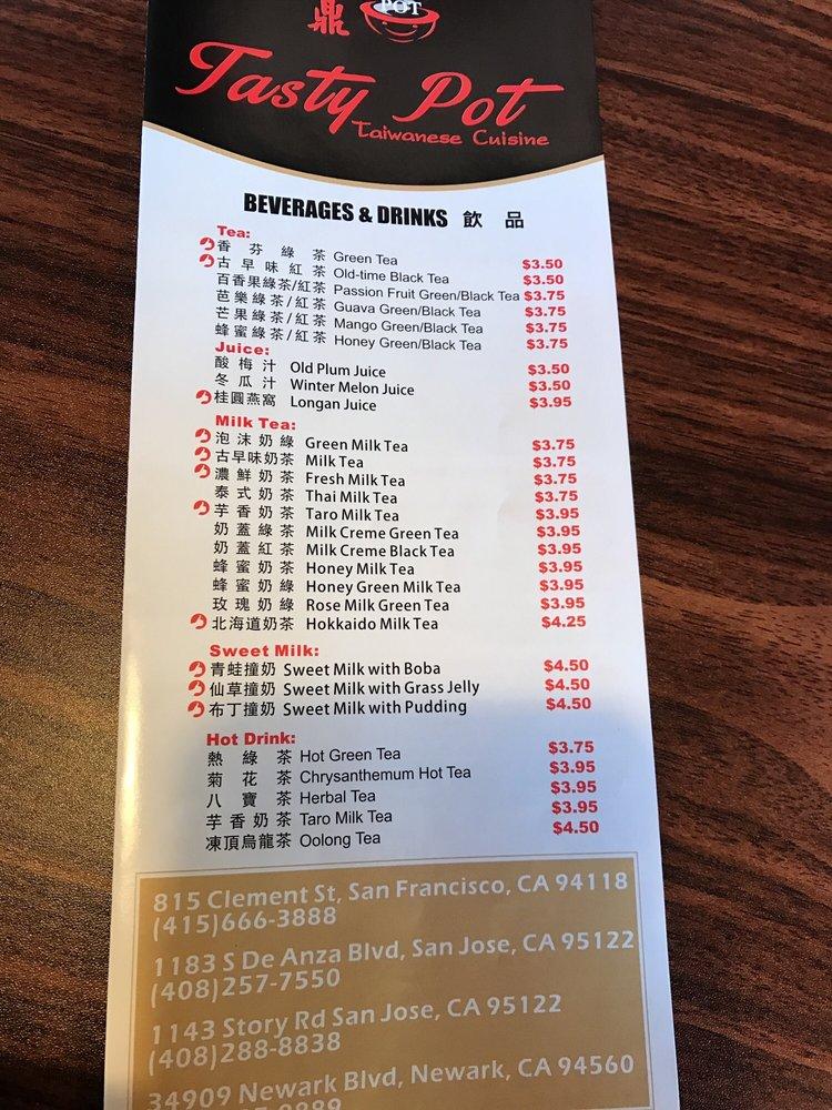 Menu at Tasty Pot restaurant, San Francisco