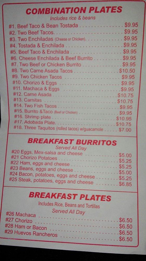Menu at Adalberto's Mexican Food restaurant, Fairfield