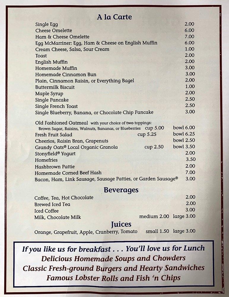 Menu at Marriner’s Restaurant, Camden