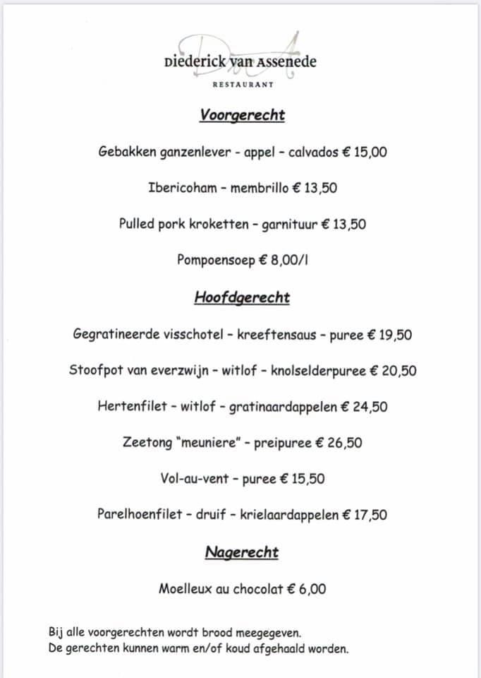 Menu de Restaurant Diederick van Assenede