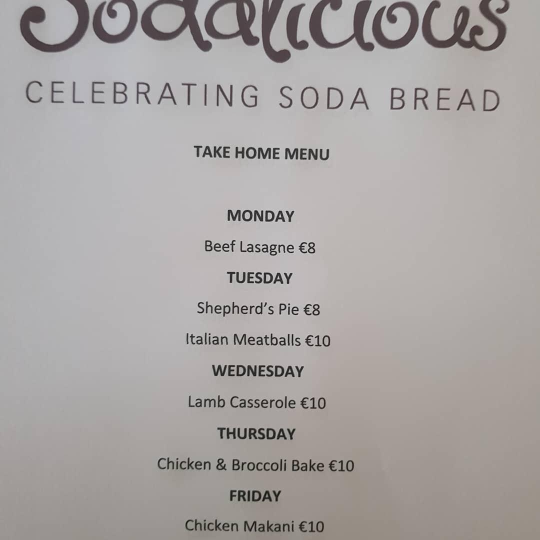 Menu at Sodalicious cafe, Limerick