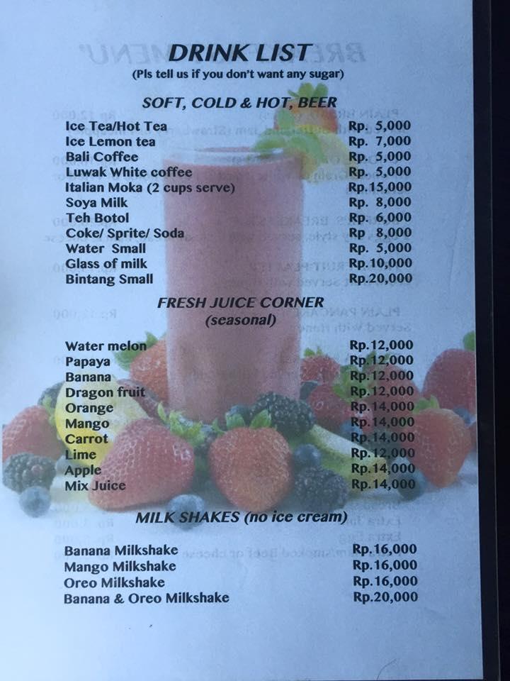 Menu at Tortilla express Bali restaurant, Kuta