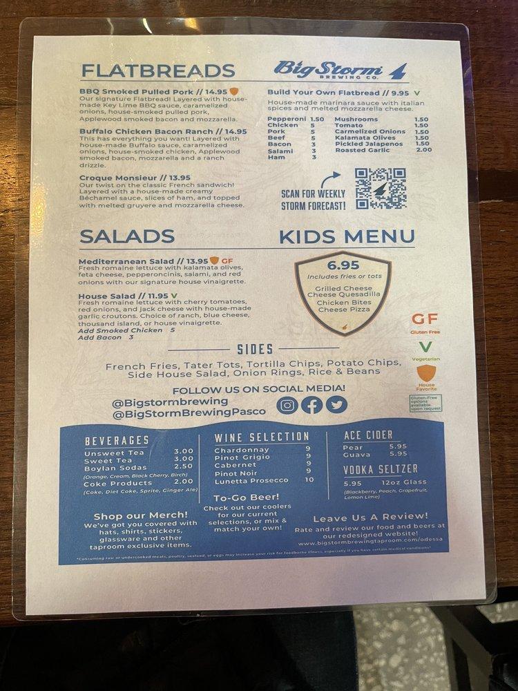 Menu at Big Storm Brewing Co. Odessa pub & bar, Odessa