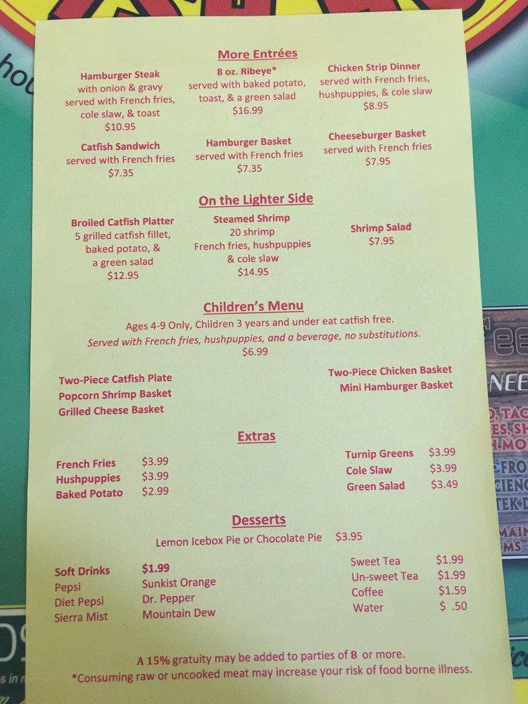 Menu at Jerry's Catfish House restaurant, Florence