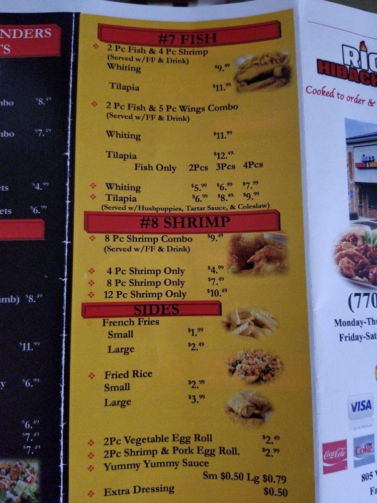 Menu at Rico’s Hibachi & Wings restaurant, Fayetteville