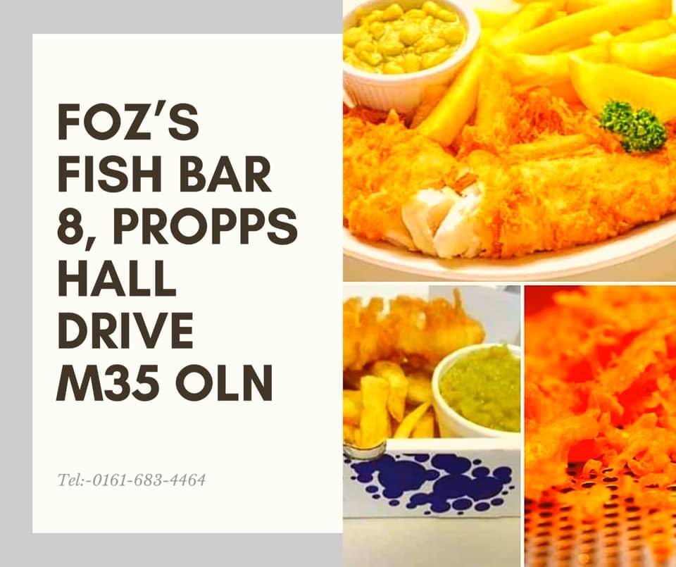 Menu at Foz's Fish Bar, Manchester