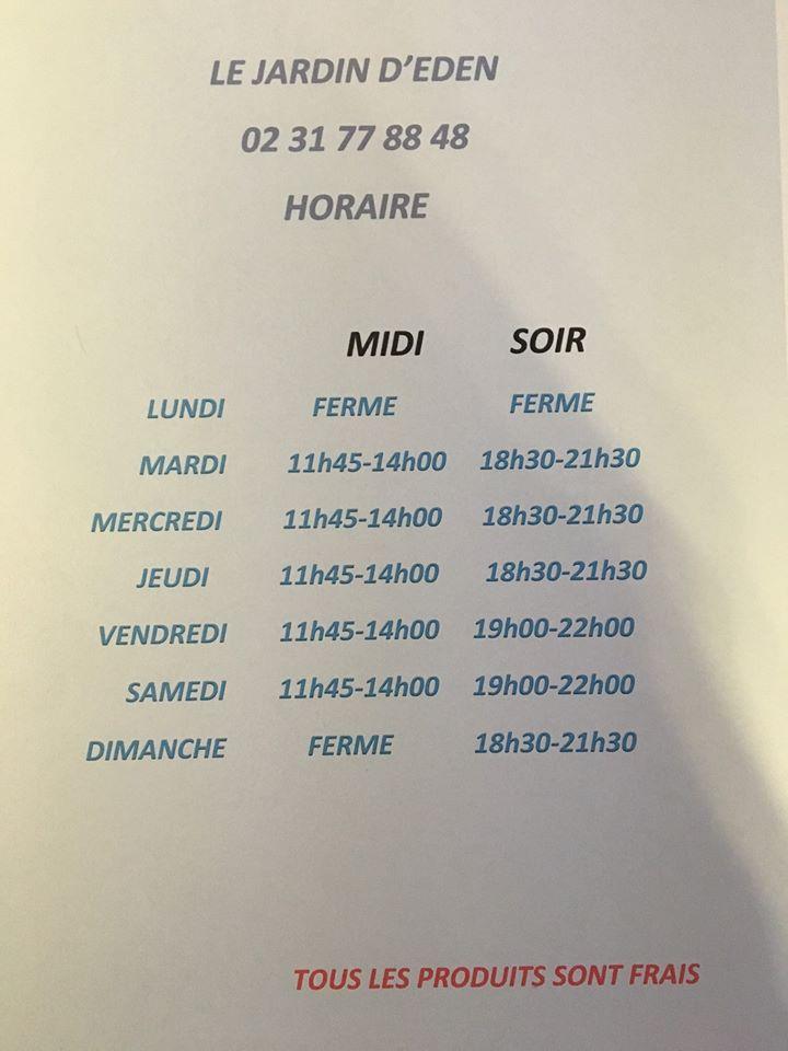 Menu at Le jardin d'eden restaurant, VillersBocage