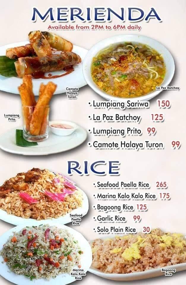 Menu at Marina Iloilo, Oysters and Seafood restaurant, Quezon City