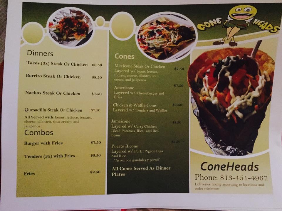 Menu at ConeHeads Food Truck, Tampa