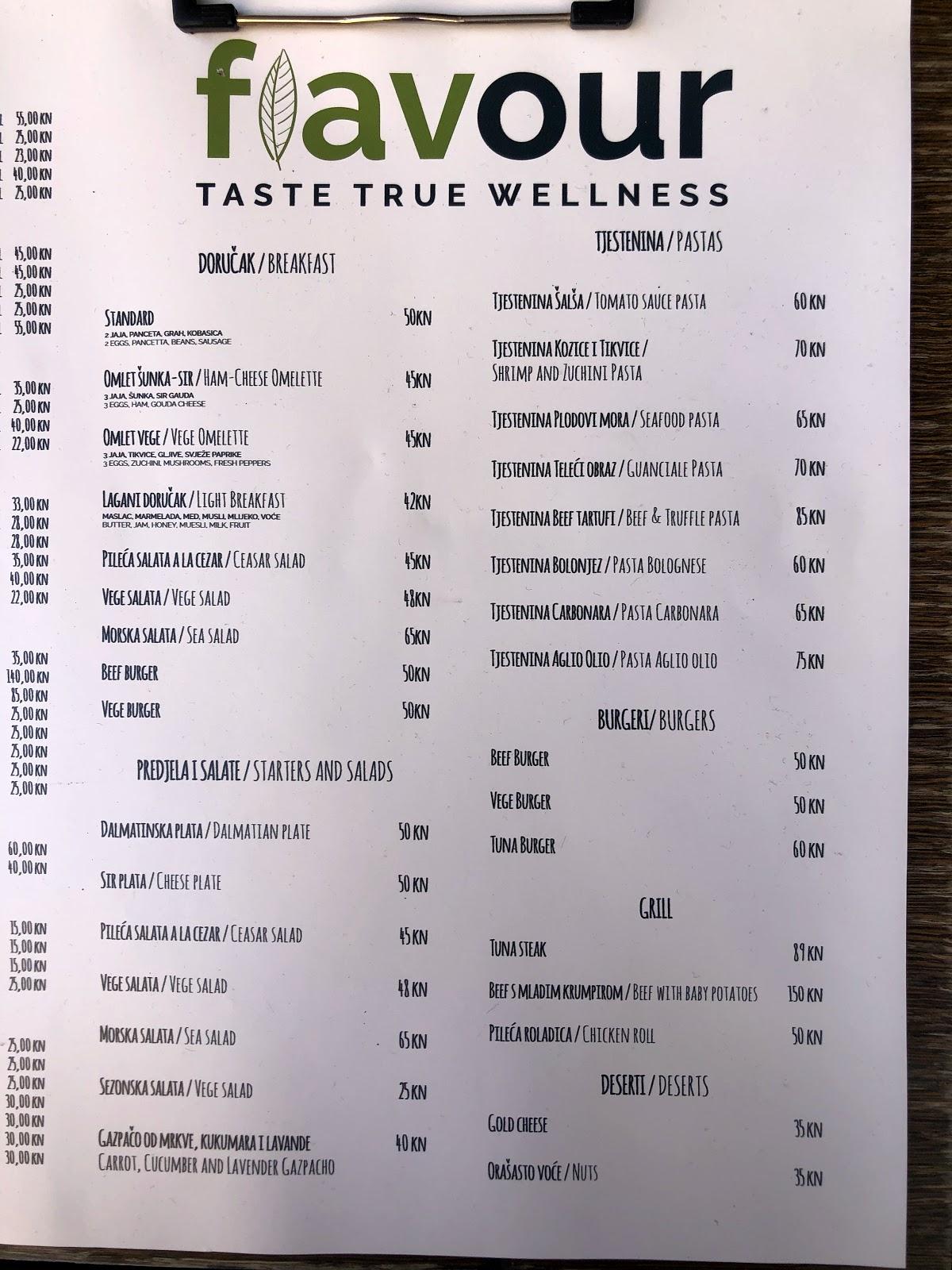 Menu di Restaurant Flavour 
