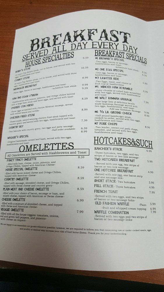 Menu at Brownie's Restaurant, Yuma