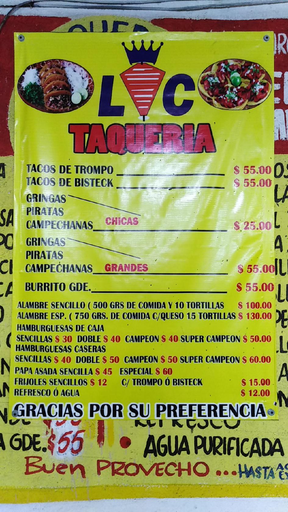 Carta del restaurante Taqueria El Campeon, Juárez, Joaquín Garza y Garza