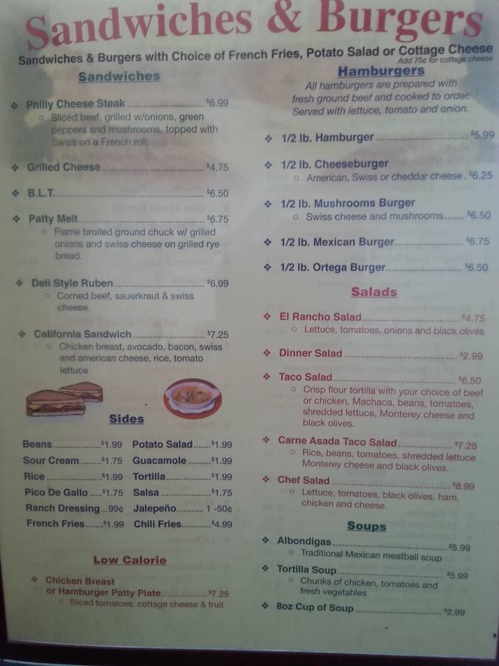 Menu at El Rancho Restaurant, Golden Valley