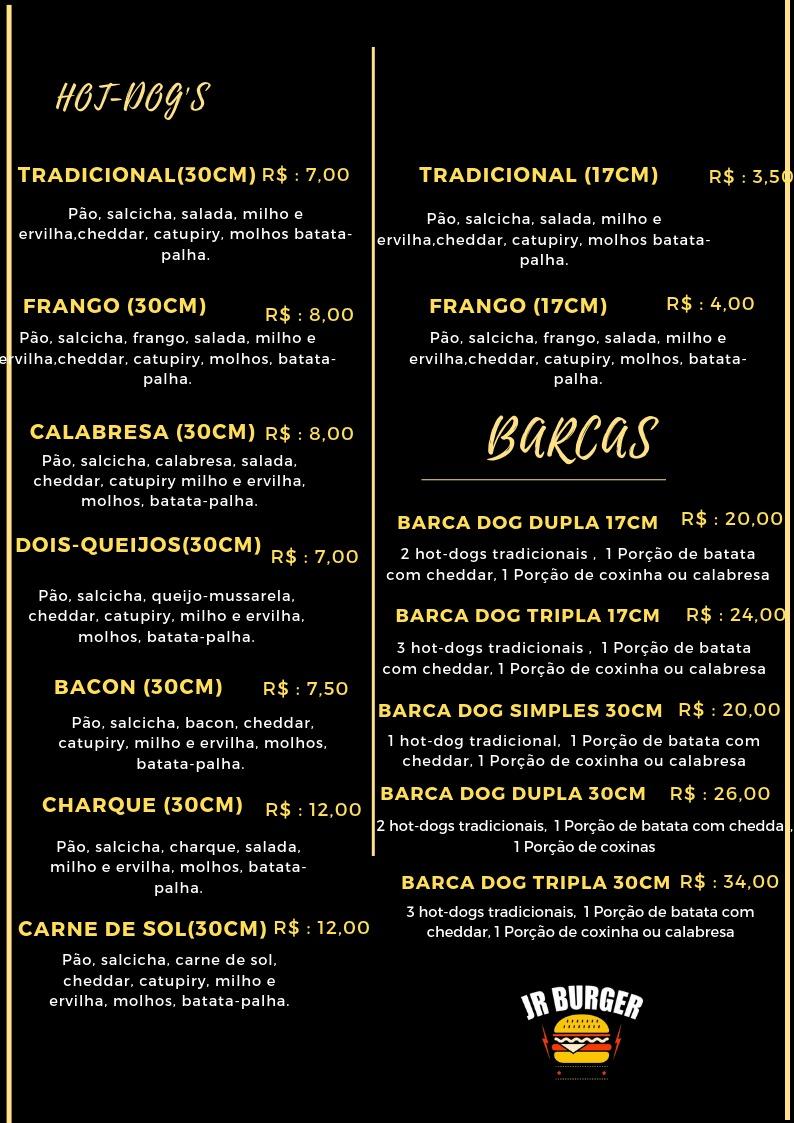 JR BURGER cardápio
