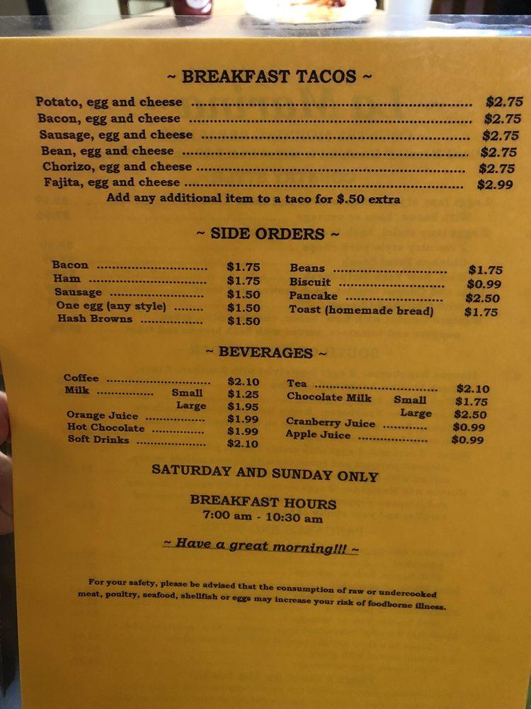 Menu at La Marina restaurant, La Grange, State Hwy 71