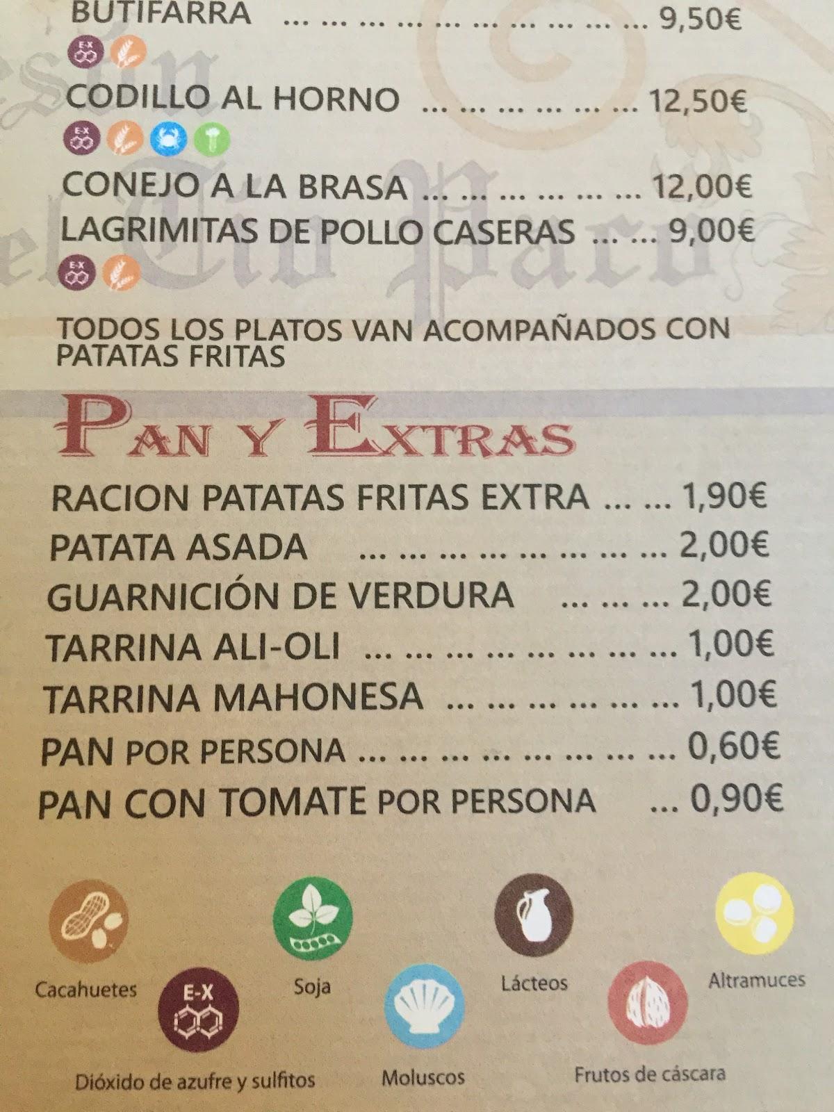 Carta del restaurante Mesón el pollo del Tio Paco, Málaga