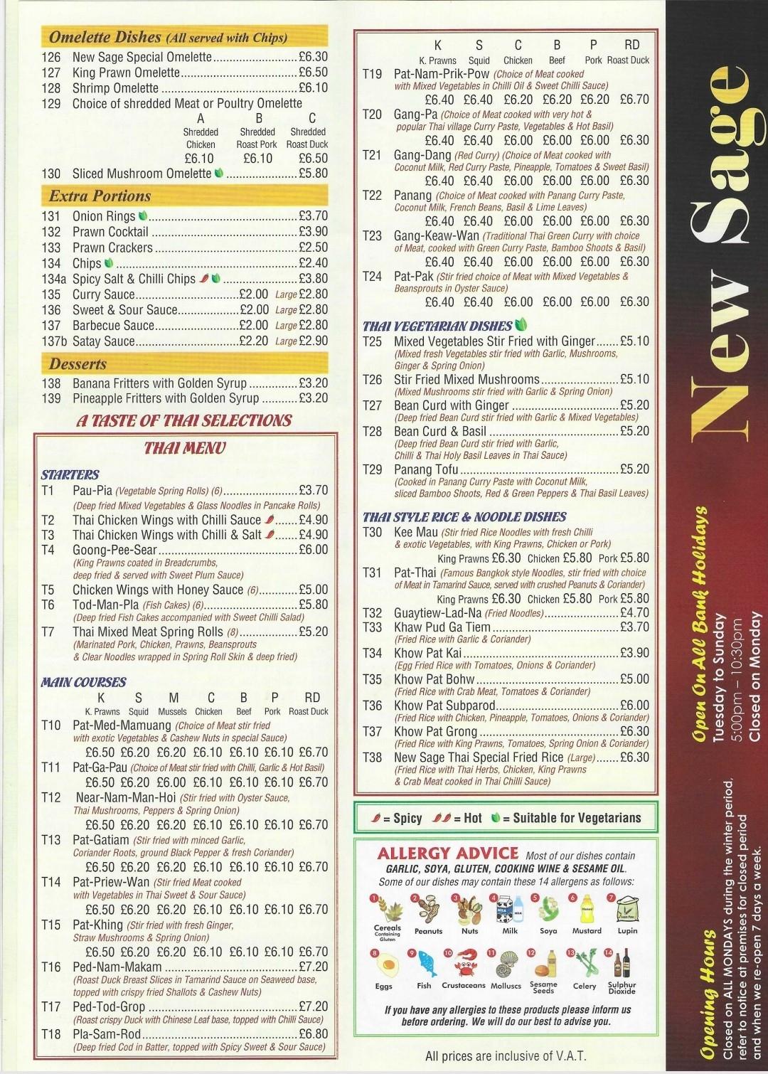 Menu at New Sage fast food, Mundesley