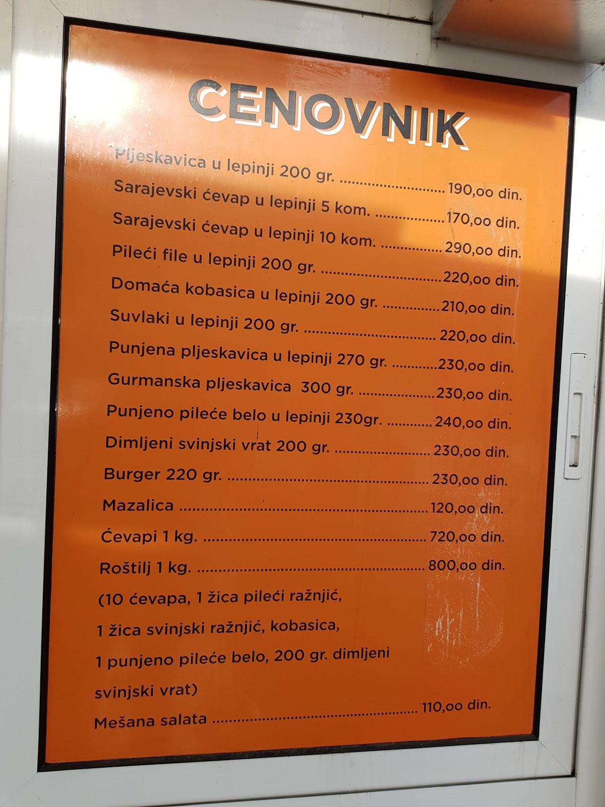 Menu At Sarajevski ćevap Restaurant, Kraljevo