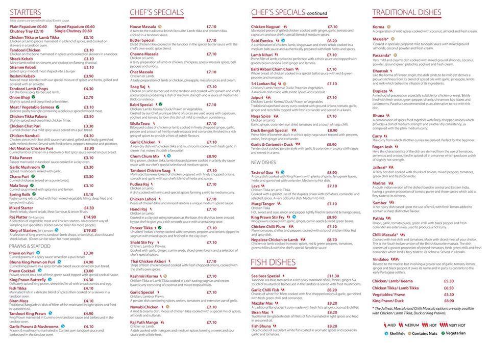 Menu at Cumin Indian Restaurant & Takeaway, Preesall