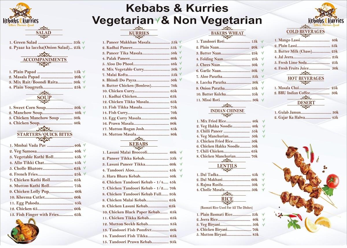 Menu at Kebabs & Kurries Indian Restaurant Canggu, Mengwi
