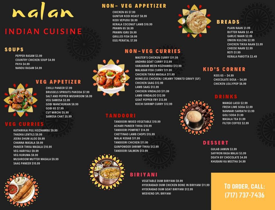 Menu at Nalan Indian Cuisine - Downingtown restaurant, Downingtown