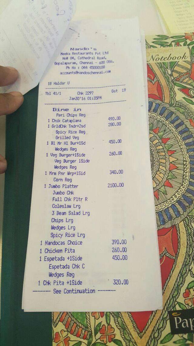 Nando's menu