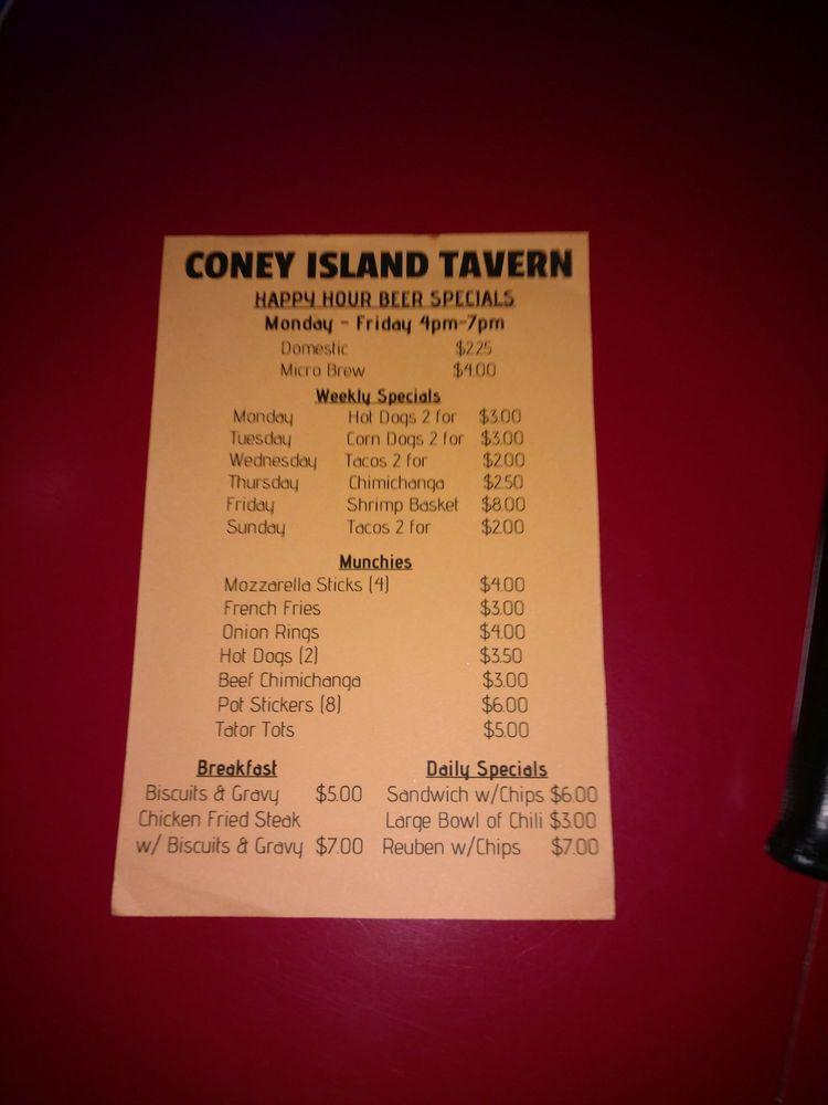 Menu at Coney Island Tavern pub & bar, Oregon City