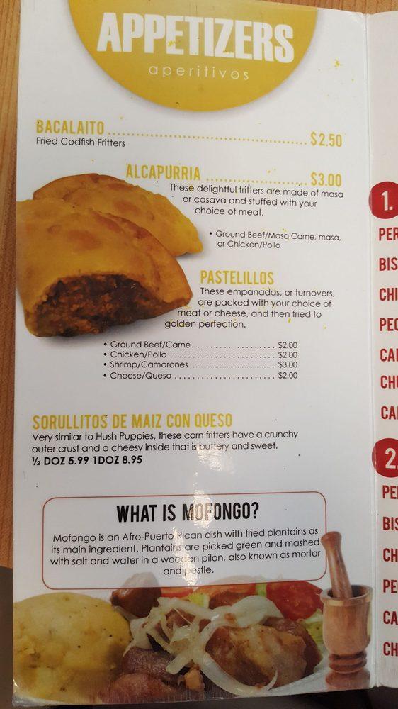 Menu at El Mofongo Restaurant, Arlington