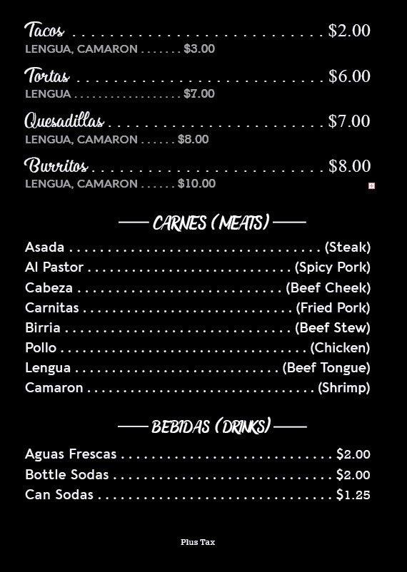 Menu at Tacos Mi Estilo Jalisco restaurant, San Marcos