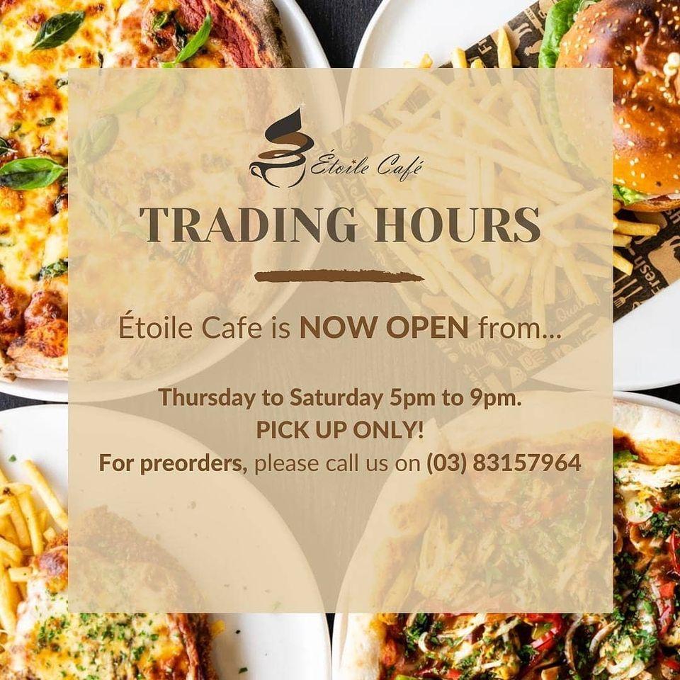 Menu at Etoile cafe, Derrimut