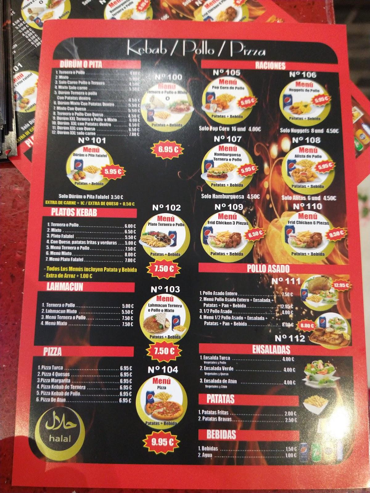 Menu at German Doner Kebab, Cariñena