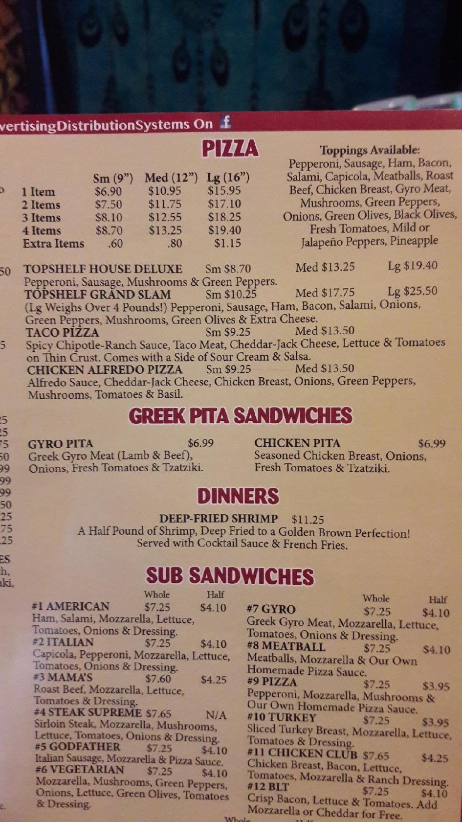 Menu at Topshelf Pizza & Pub, Muskegon, E Apple Ave