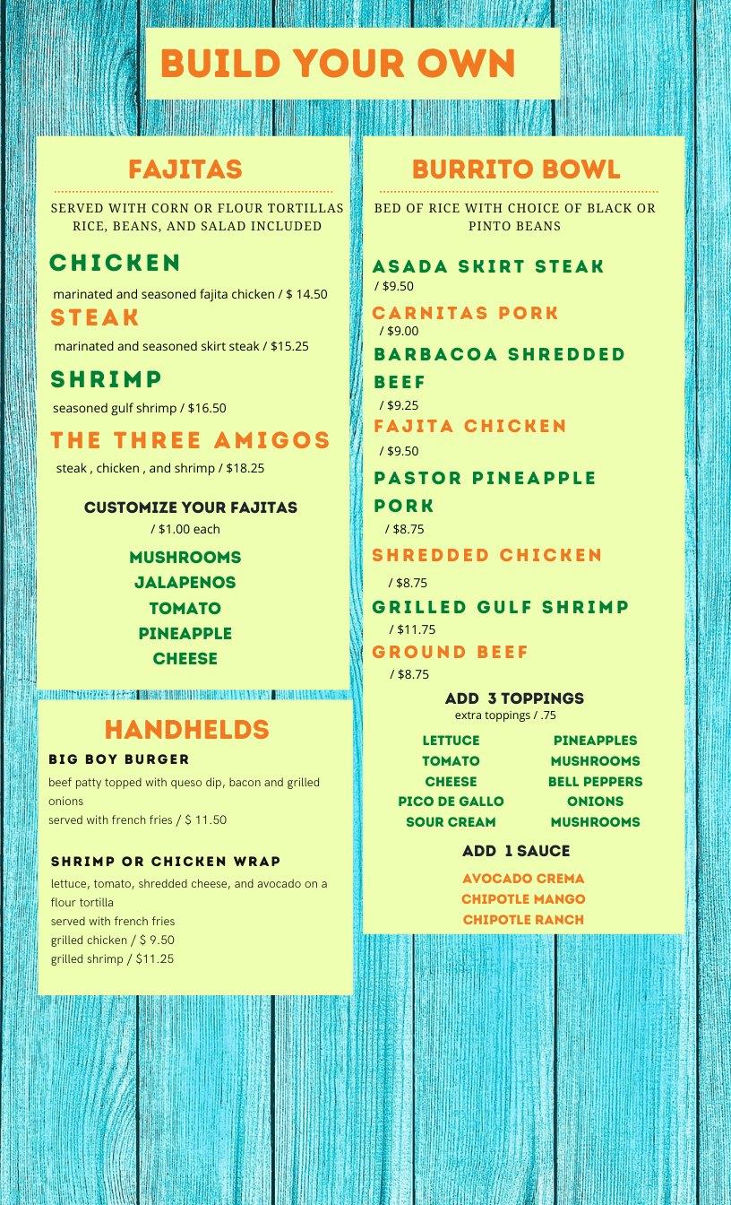 Menu at CoCo's Mexican Grill restaurant, Raceland